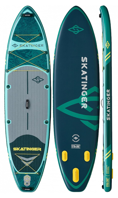 Tabla SUP de remo de travesía verde para pesca Skatinger – Resistente, estable y exploradora