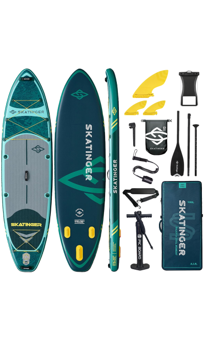 Tabla SUP de remo de travesía verde para pesca Skatinger – Resistente, estable y exploradora